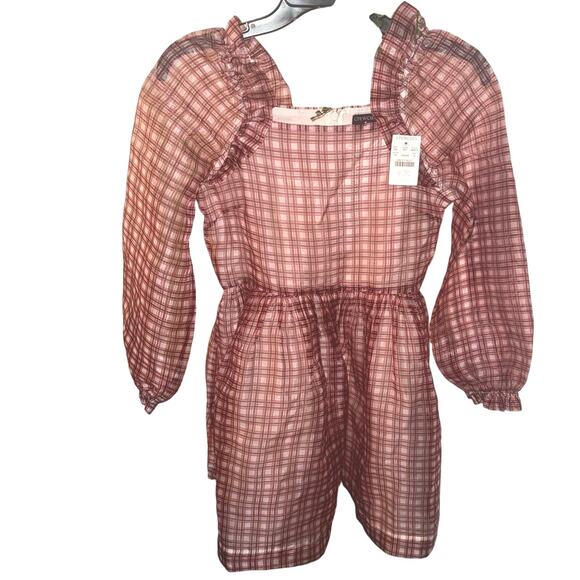 NWT Crewcuts Girls Fairytale Dress in Organza Plaid Ivory Vibrant Flame Size 14 - Picture 2 of 6